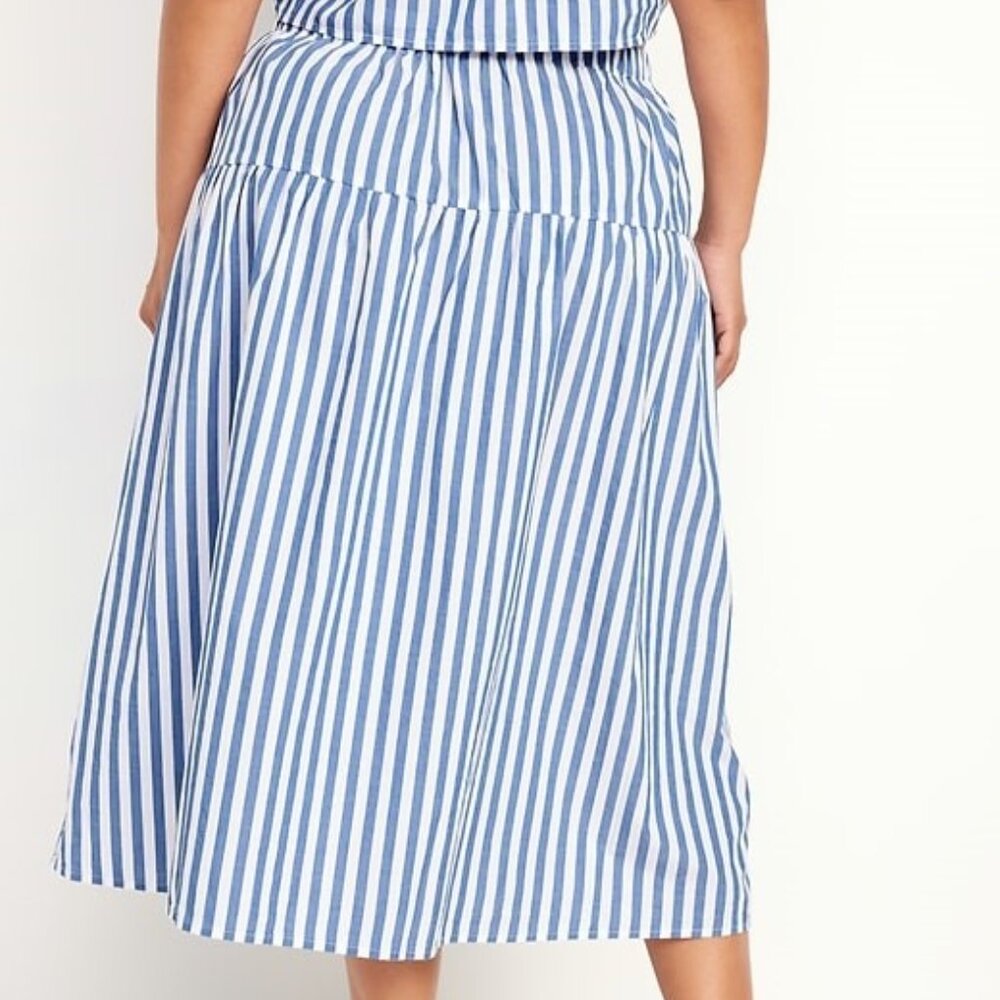 Dropped-Waist Midi Skirt Color: chambray/blue stripe SIZE 2X - Picture 2 of 8